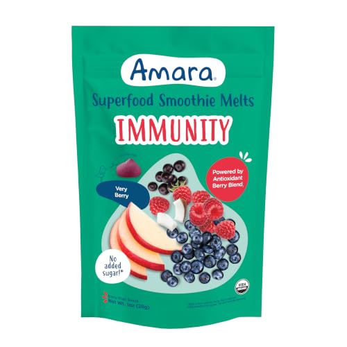 Image 1 of Default Title for the product Amara Organic Very Berry Immunity Blend Superfood Smoothie Melts - 1oz: 8 Months and Up, Pouch, Gluten-Free, Non-GMO
