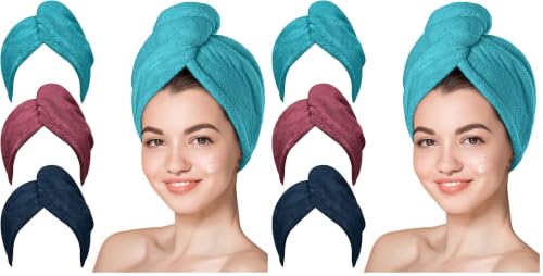 Image 15 of Plum, Navy, Aqua Green - 6 Pack / Large (Pack of 2) for the product Hicober Microfiber Hair Towel Wrap for Women