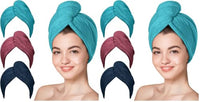 Thumbnail for Image 15 of Plum, Navy, Aqua Green - 6 Pack / Large (Pack of 2) for the product Hicober Microfiber Hair Towel Wrap for Women