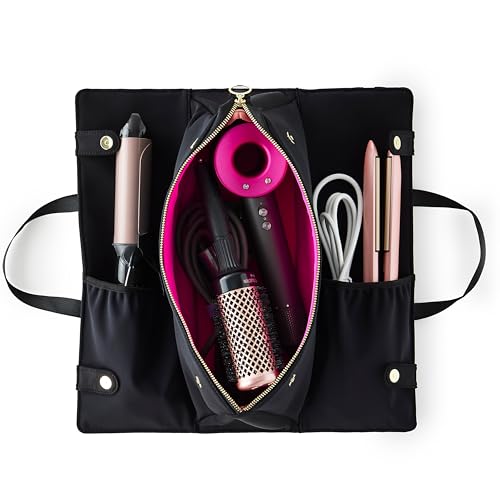 Image 1 of Black/Pink for the product KUSSHI Hair Tools Bag - Neoprene Hair Tools Travel Bag & Hair Accessories Organizer Case (Black)