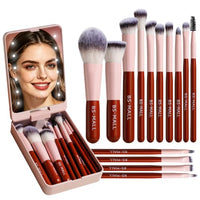 Thumbnail for Image 3 of Pinkred for the product BS-MALL Makeup Brushes Foundation Powder Concealers Eye Shadows Makeup Set with LED Light Mirror 14 Pcs