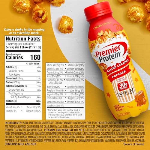 Image 4 of Premier Protein LIMITED EDITION 30g Shake, Salted Caramel Popcorn, 12 Pack