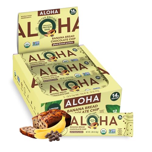 Image 1 of Default Title for the product ALOHA Organic Plant Based Protein Bars | Banana Bread Chocolate Chip, 12 Ct