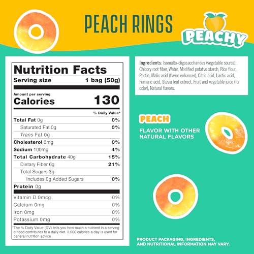 Image 2 of SmartSweets Peach Rings, Low Sugar Gummy Candy, 1.8oz Bags, 6 Pack