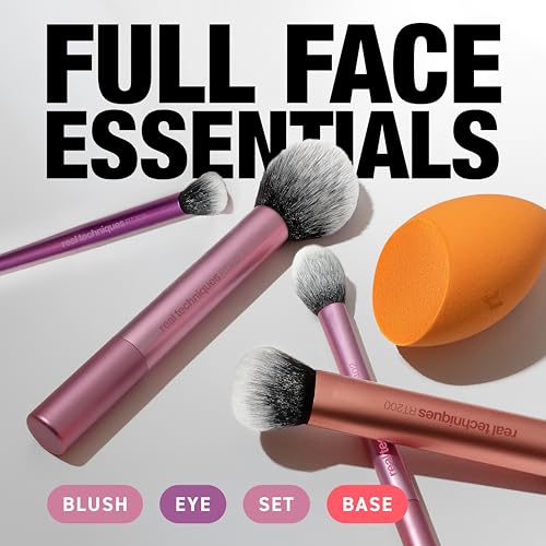 Image 2 of Real Techniques 6 Piece Everyday Essentials Makeup Brush Set, Includes 4 Brushes & 2 Makeup Sponges for Foundation, Blush, Bronzer, Contour, Eyeshadow & Powder, Travel Gift Set, Cruelty-Free & Vegan