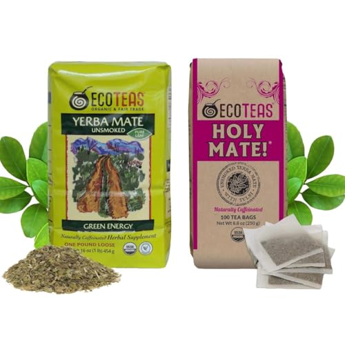 Image 1 of Default Title for the product ECOTEAS Organic Unsmoked Yerba Mate Pure Loose Leaf Tea & Holy Mate! Tea Bags