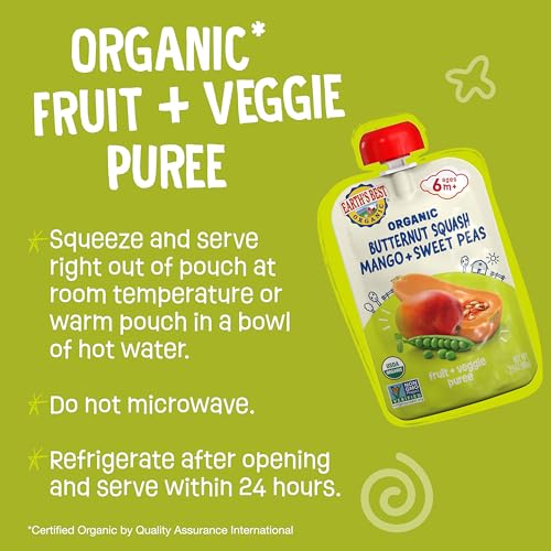 Image 3 of Earth's Best Organic Butternut Squash, Mango and Sweet Peas Puree Pouch 3.5 oz (Pack of 12)
