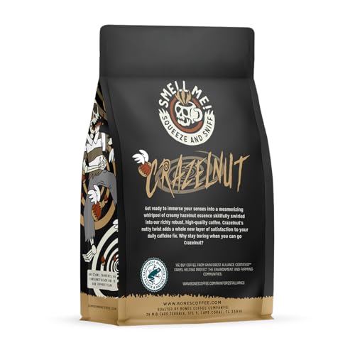 Image 2 of Bones Coffee Company Crazelnut Hazelnut Flavored Coffee Medium Roast Low Acid Arabica Beans 12 Oz Ground