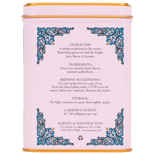 Image 3 of Harney & Sons HT Cherry Blossom Green Tea, 20 Sachets in Tin