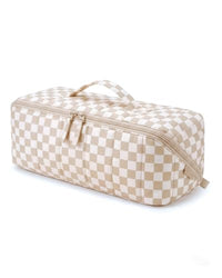 Thumbnail for Image 4 of Khaki Brown Checkered Print for the product BAGSMART Hair Tool Travel Organizer
