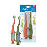 Thumbnail for Image 1 of 2 Count (Pack of 1) / Green & Orange Dinosaurs for the product Dr. Brown's Toddler Toothbrush