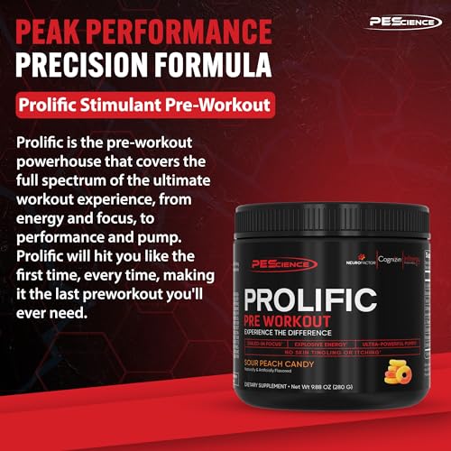 Image 2 of PEScience Prolific Pre-Workout Powder, Sour Peach Candy, 40 Scoops