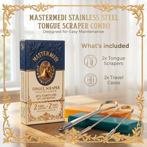 Image 5 of MasterMedi Tongue Scraper with Multicolor Cases (2 Pack)