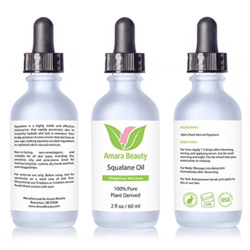 Image 7 of Amara Beauty Squalane Oil Moisturizer with 100% Pure Plant Derived Squalane for Face, Body, Skin and Hair - Face Oil 2 fl. oz.