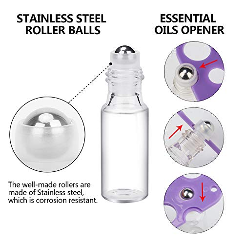 Image 4 of Easytle Essential Oil Roller Bottles 24 Pack 5ml Clear Glass Roller Bottles for Oils