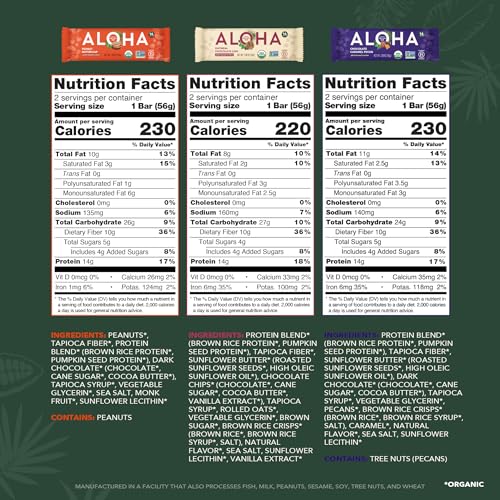 Image 3 of ALOHA Organic Plant Based Protein Bars 6 Flavor Variety Pack 12 Count