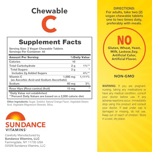 Image 2 of Sundance Chewable Vitamin C 1000mg 90 Tablets