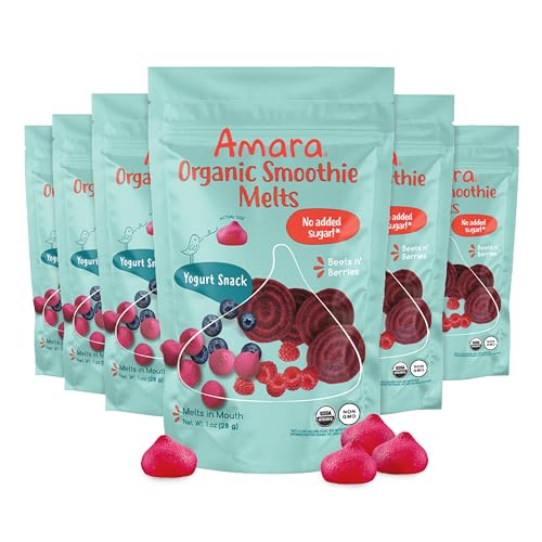 Image 1 of Default Title for the product Amara Smoothie Melts - Beets n' Berries- Organic Baby Snacks w/ Fruits & Veggies - Plant Based Yogurt Melts - Healthy Toddler Snack - Activity Book Included - Enjoy From 10+ Mos - 6 Resealable Bags
