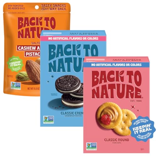 Image 1 of Default Title for the product Back to Nature Classic Round Crackers + Classic Creme Sandwich Cookies + Premium Nut Mix - Cashew, Almond & Pistachio Blend - Plant Based Snacks, Non-GMO, Vegan