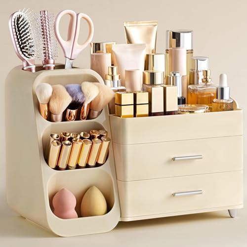 Image 4 of All Beige / Large for the product HBlife Makeup Organizer with Brush Holder
