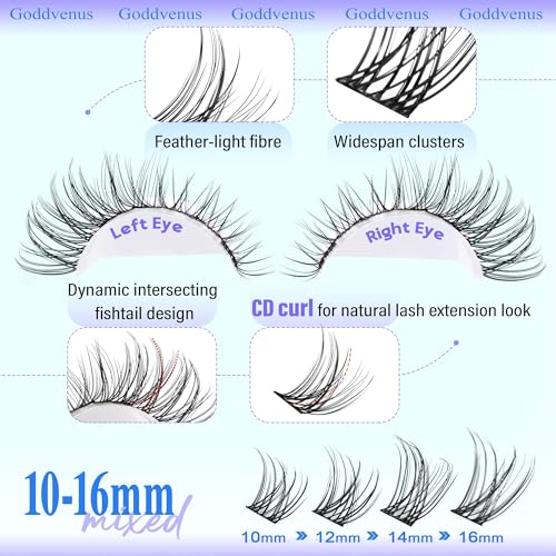 Image 35 of Goddvenus Eyelash Extensions Wispy Natural DIY C Curl Individual Lashes Clusters