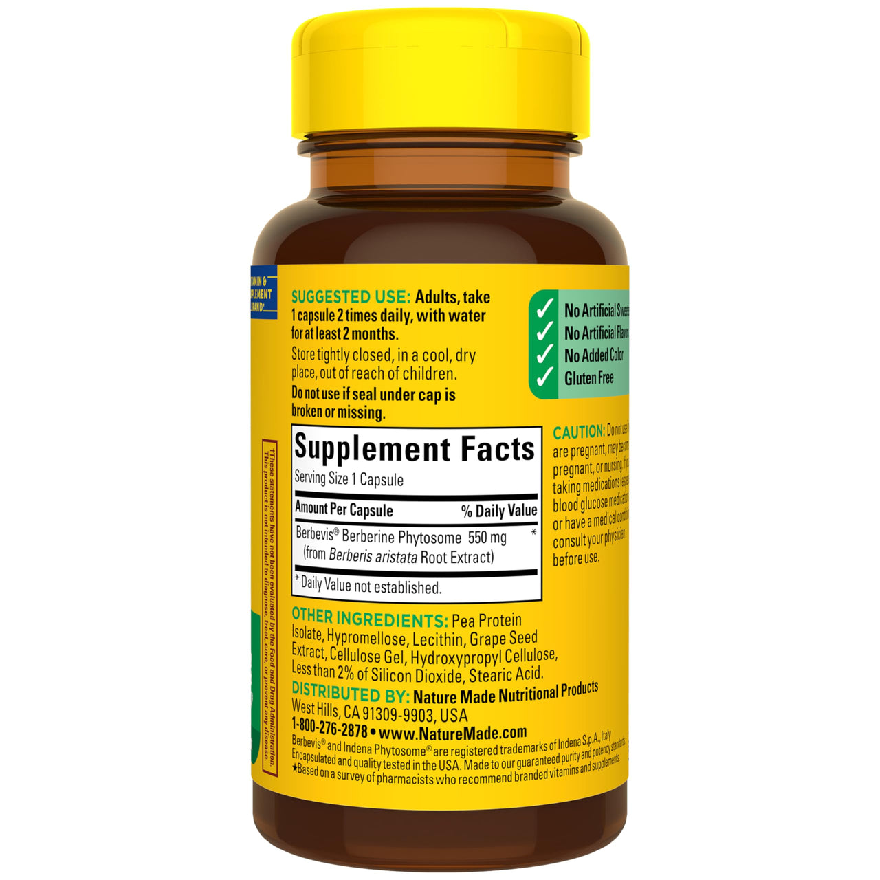 Nature Made Better Absorption Berberine Phytosome Supplement, 1100mg Per 2 Capsules Daily, Berberine Supplement for Cardiovascular Health Support, 60 Capsules, 30 Day Supply