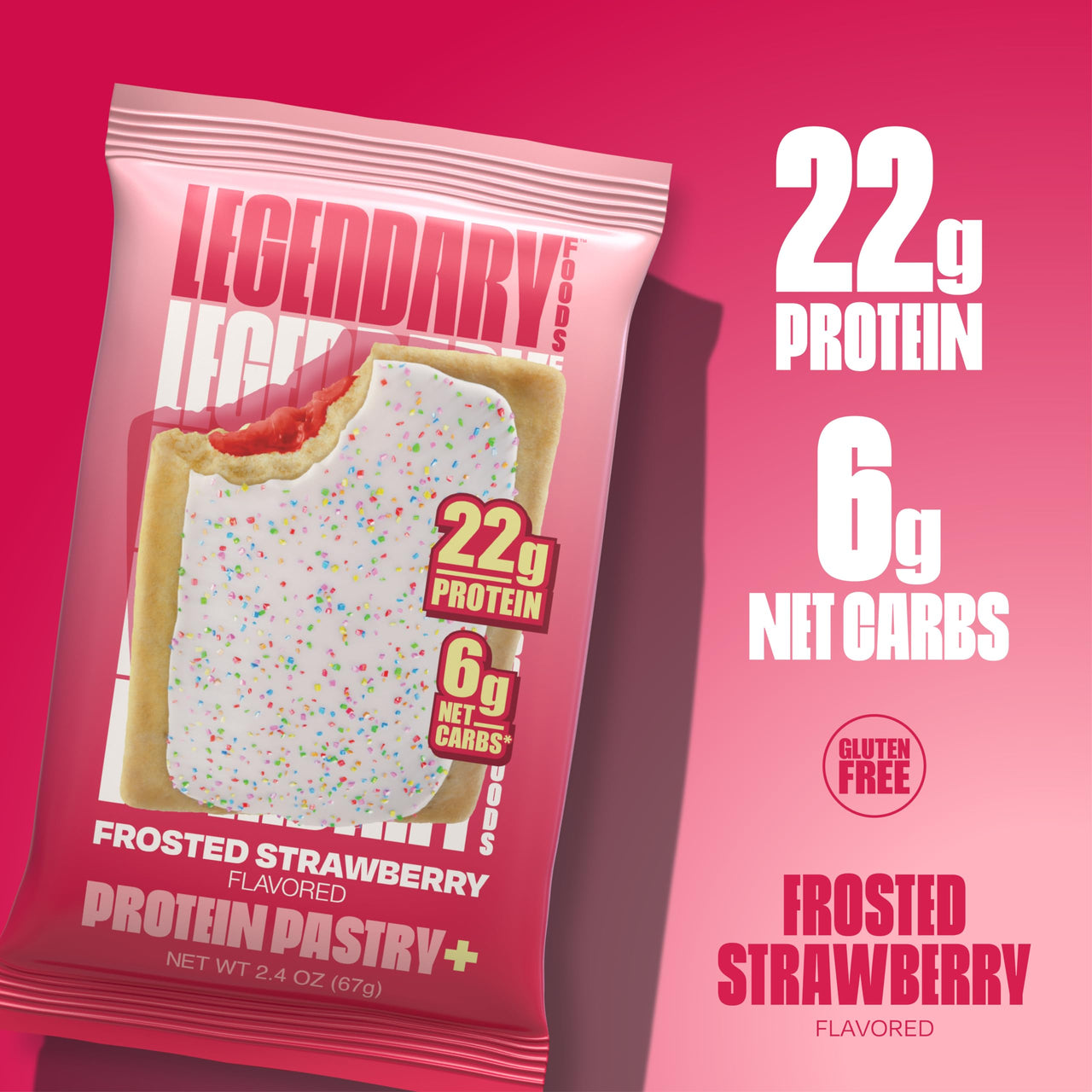 Legendary Foods 22g Protein Pastry+ Premium Low Carb Meal Replacement Bar - Low Glycemic, Gluten Free Protien Snacks - Healthy Keto Snack Box, 8x Zero Sugar Energy Bars - Bariatric Diabetic Friendly