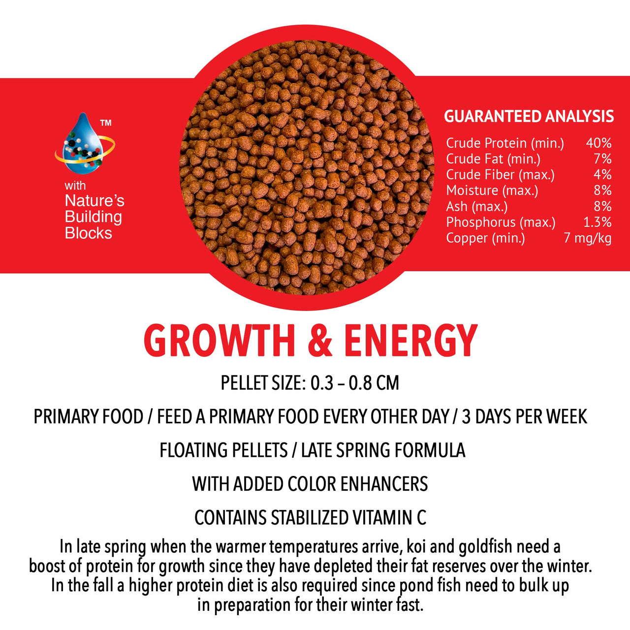 MICROBE-LIFT High Growth and Energy Floating Fish Food Pellets for Ponds, Water Gardens, and Fountains, Safe for Live Goldfish and Koi, 12 oz