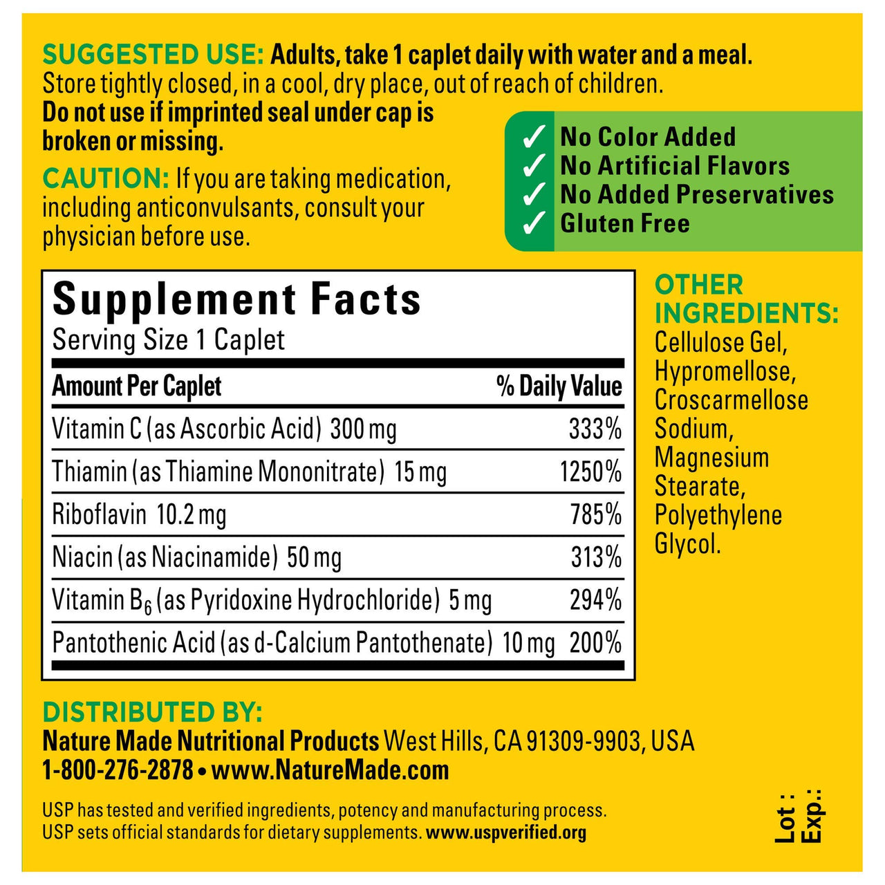 Nature Made B-Complex with Vitamin C Caplets, 100 Count (Pack of 3)