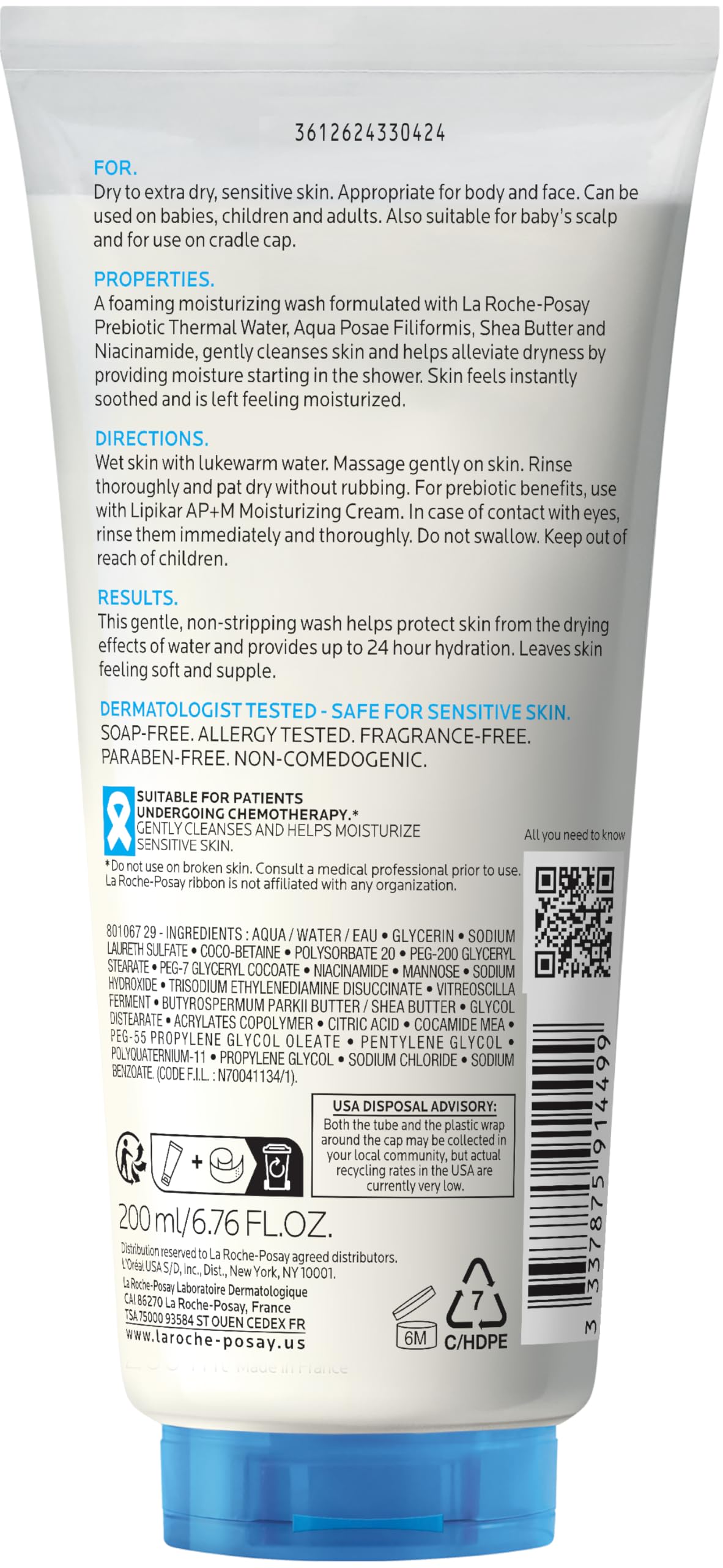 La Roche-Posay Lipikar AP+ Gentle Foaming Moisturizing Wash, Shea Butter + Niacinamide + Glycerin, Moisturizing Body Wash & Face Wash For Dry Skin, National Eczema Association Accepted, Soap Free