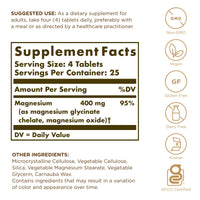 Thumbnail for Solgar Chelated Magnesium - 100 Tablets - Supports Nerve & Muscle Function - Non-GMO, Vegan, Gluten Free, Dairy Free, Kosher - 25 Servings