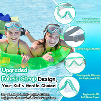 Thumbnail for Vvinca Swim-Goggles with Nose Cover, 2 Packs Elastic Fabric Strap Snorkel Swim Mask Anti Fog UV No Pull Hair for Kids 3-14