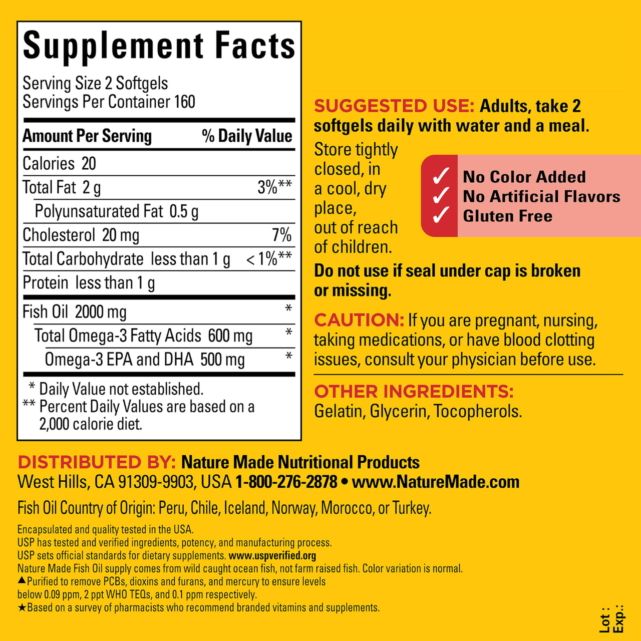 Nature Made Fish Oil Omega 3 Supplements, 1000mg Softgels, Omega 3 Fish Oil for Healthy Heart Support, 320 Softgels, 160 Day Supply