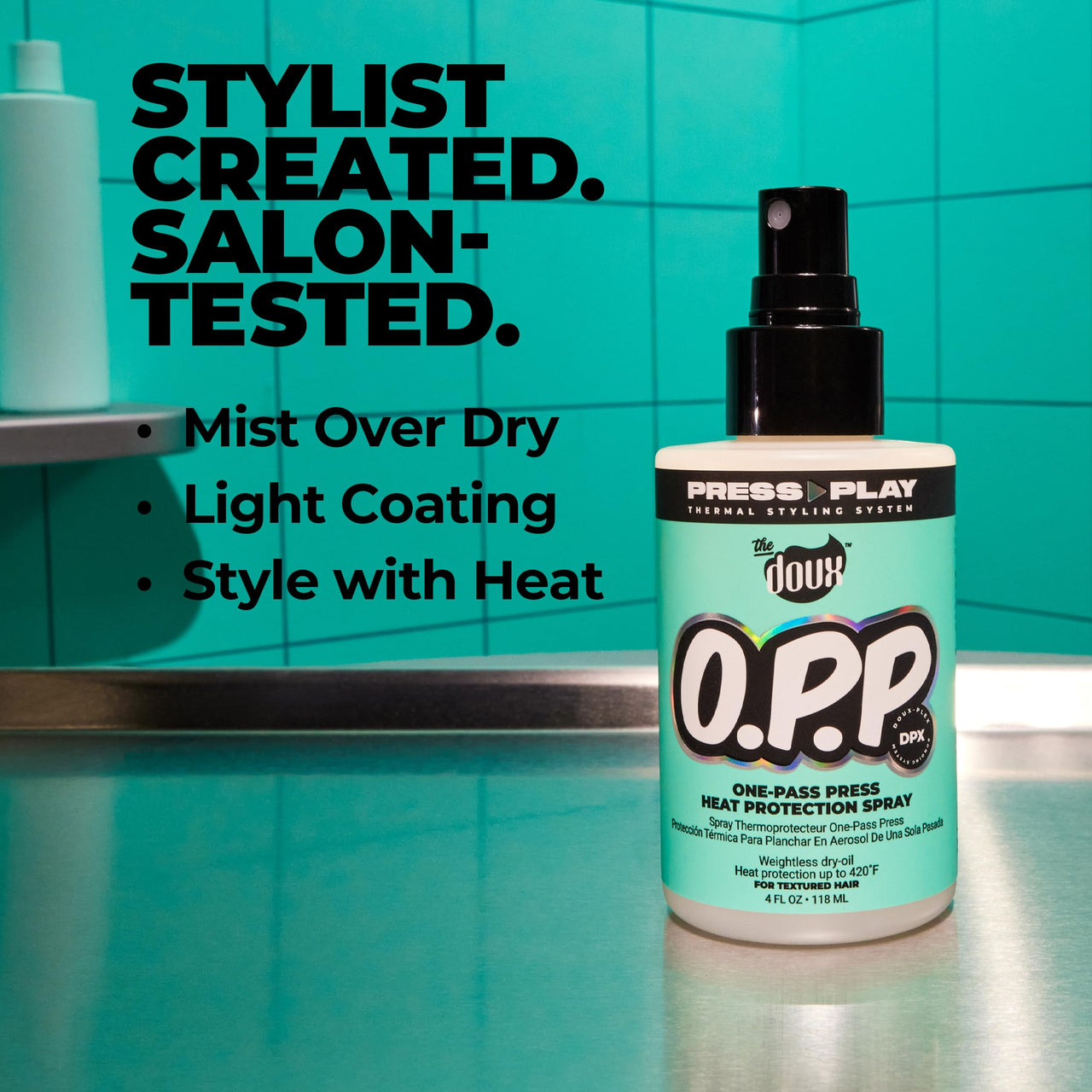 The Doux O.P.P. ONE‑PASS PRESS Heat Protection Spray for Hair – Thermal Protector with Jojoba Oil, Aloe & Pineapple – Anti‑Frizz Straightening Spray for Curly Hair & Silk Press Styles, 4 oz