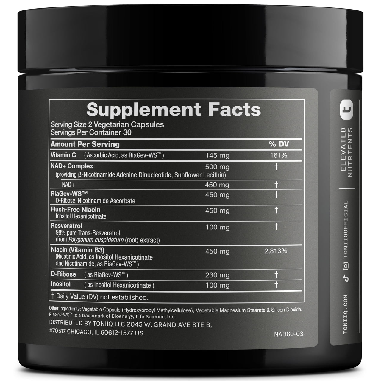 Toniiq Liposomal NAD+ and Resveratrol Supplement - 1500mg Ultra High Strength NAD Supplement - Clinically Studied Ingredients with Patented RiaGev-WS™, Resveratrol, and Niacin - 60 Capsules