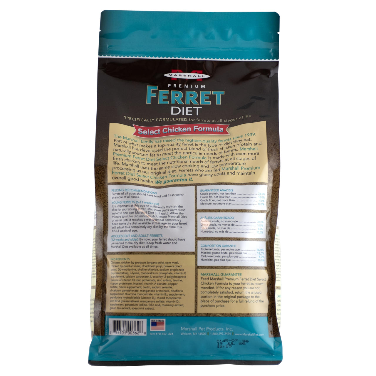 Marshall Select Chicken Formula Premium Ferret Diet – 4 lbs – Supports Digestion, Energy & Muscle Maintenance – Balanced Small Animal Food with Essential Nutrients