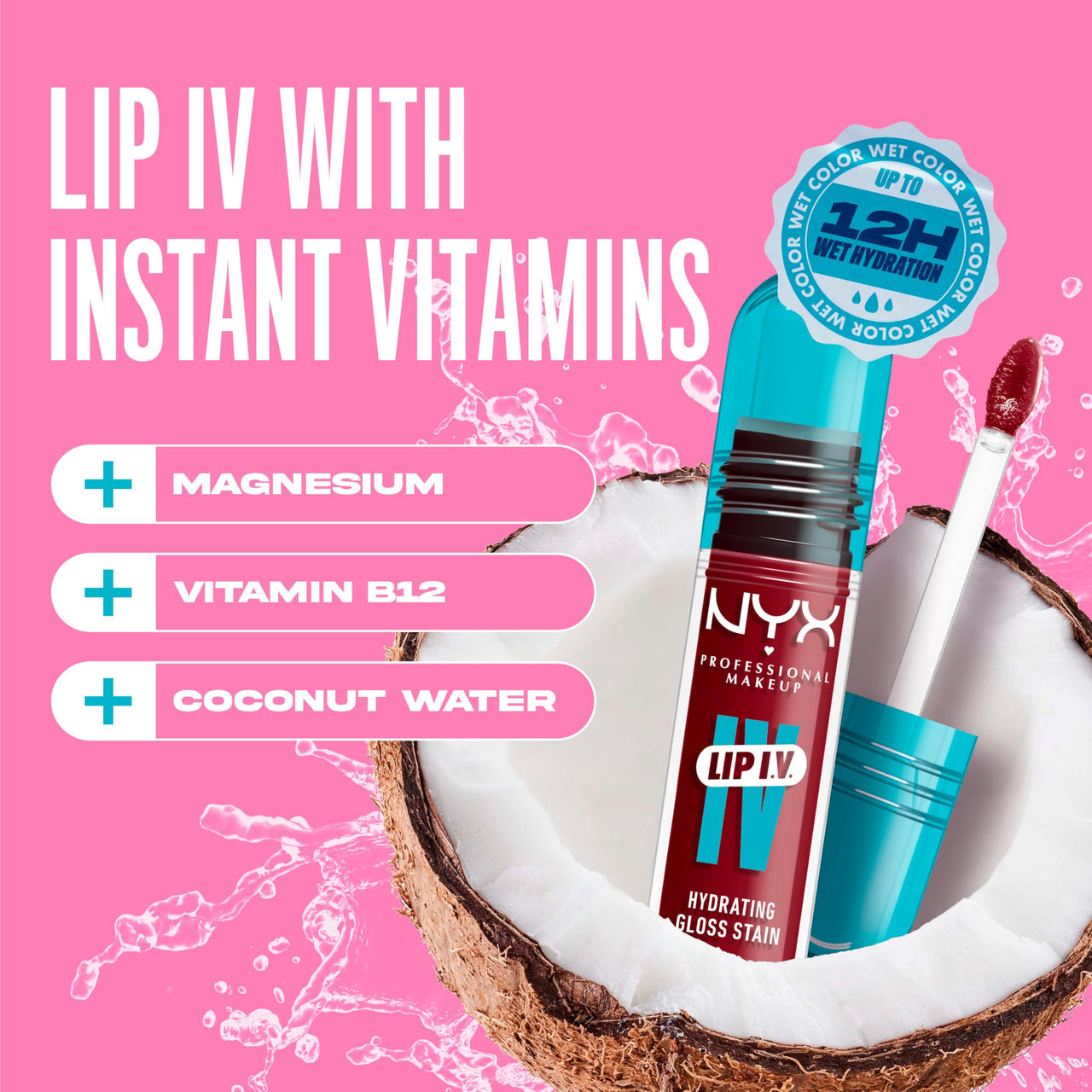 NYX PROFESSIONAL MAKEUP Lip IV Hydrating Glossy Lip Stain with 12HR Hydration - Cranberry Splash (Red)