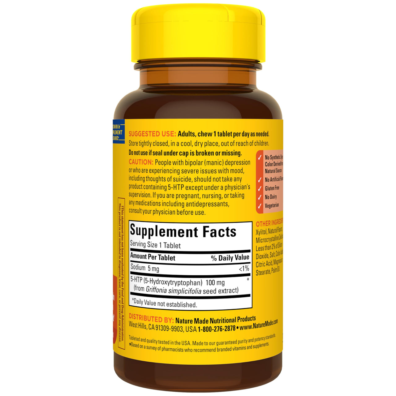 Nature Made Chewable 5HTP 100mg, 5-HTP Mood Support Supplement, 30 5 HTP Chewable Tablets, 30 Day Supply