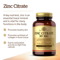 Thumbnail for Solgar Zinc Citrate Vegetable Capsules, 100 Count, Non-GMO, Gluten Free, and Kosher, Supports Immune System Health, Healthy Skin and Eyes, Normal Taste and Vision