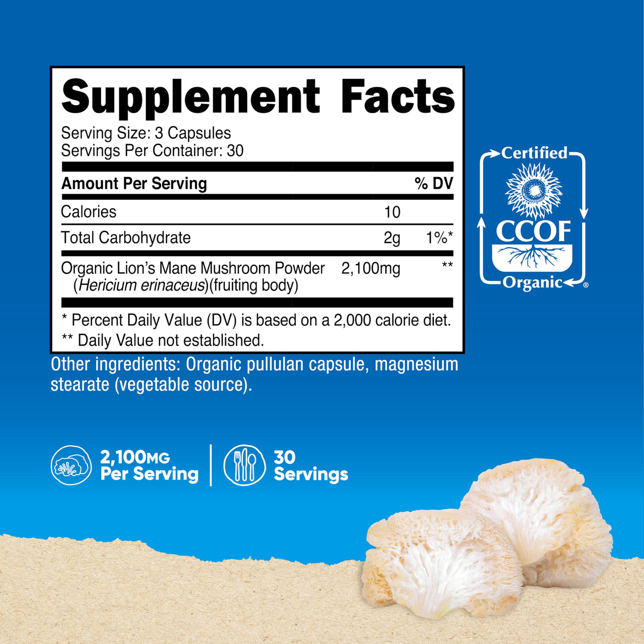 Nutricost Lion's Mane Mushroom Capsules 2100mg, 30 Servings - CCOF Certified Made with Organic, Vegetarian, Gluten Free, 700mg Per Capsule, 90 Capsules