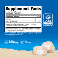 Thumbnail for Nutricost Lion's Mane Mushroom Capsules 2100mg, 30 Servings - CCOF Certified Made with Organic, Vegetarian, Gluten Free, 700mg Per Capsule, 90 Capsules