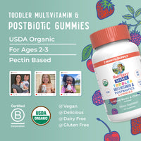 Thumbnail for MaryRuth Organics Toddler Multivitamin Gummies + Postbiotics | USDA Organic | Vitamins for Kids Ages 2+ | Immune Support | Vitamin C | Vitamin D3 | Vitamin A | Zinc | Vegan | Non-GMO | 60 Servings