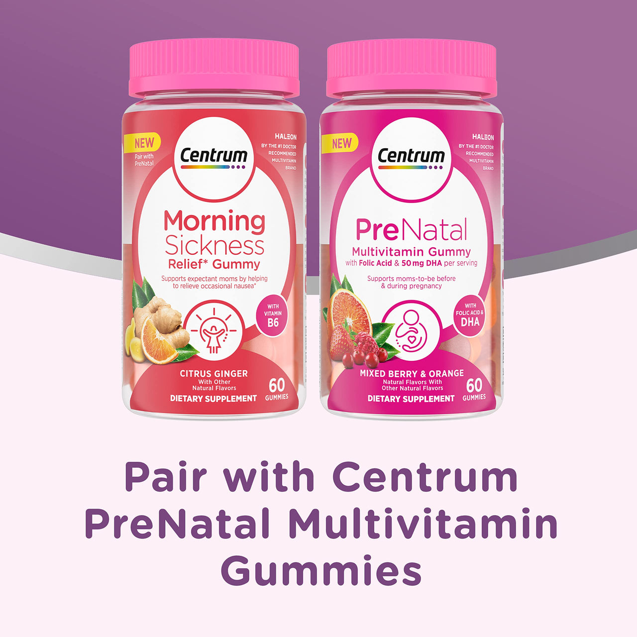 Centrum Morning Sickness Relief Gummies, Citrus Ginger Flavor - 60 Count, Up to 60 Day Supply