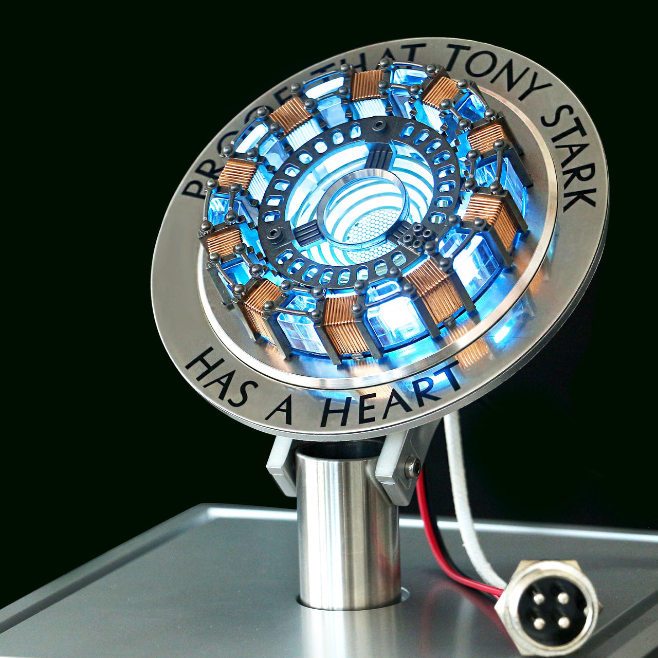 Arc Reactor 1:1 Ratio Vibration Sensing LED Light USB Connection with Display Case for Collections, has a heart