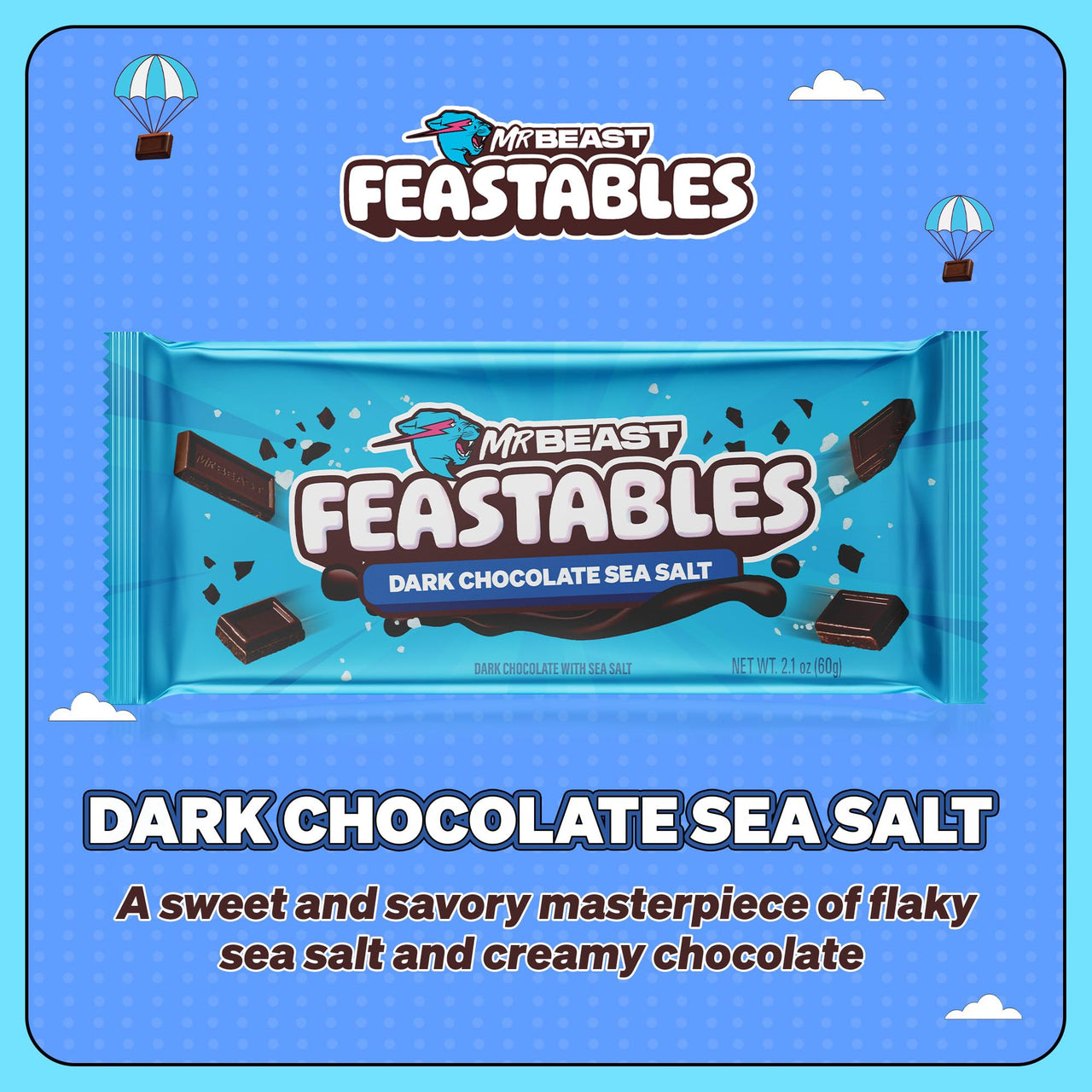 MrBeast Feastables Dark Chocolate with Sea Salt Bar, King Size, 10 Count, Sweet & Salty Chocolate Candy, Fairtrade Cocoa, 2.1oz Each