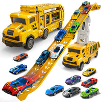 Thumbnail for Transport Truck Toys for 3 4 5 6 7 Years Old Boys,Toy Cars Track Set Transporter Trucks with 12 Die-Cast Car Toys 2 Race catapults Dual-Track Model,Toddler Set for Kids Boys Girls,Yellow