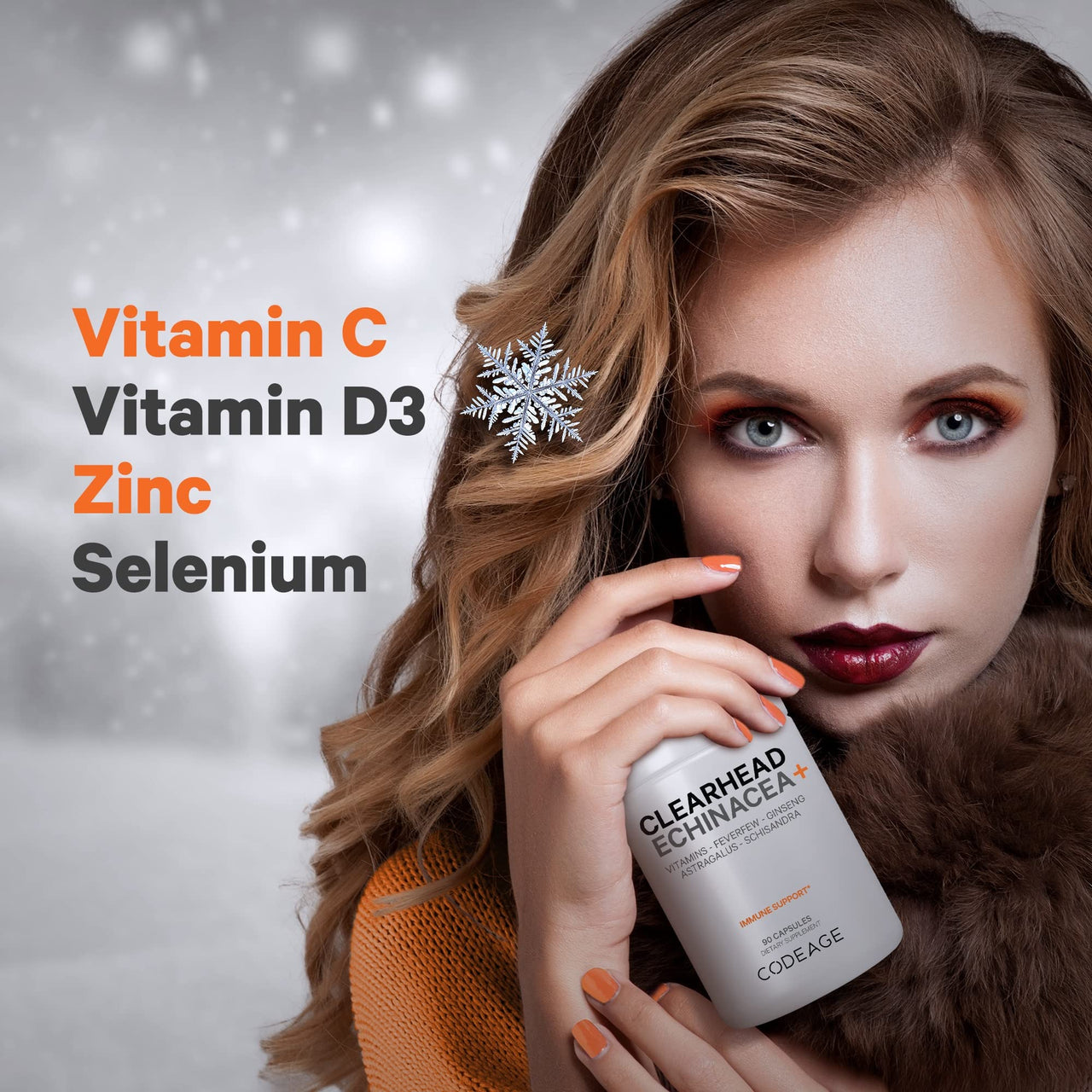 Codeage Clearhead Echinacea+ Supplement - Echinacea, Schisandra, Feverfew, Coptis, American Ginseng, Astragalus, Garlic, Probiotics, Vitamins C & D3, Zinc, Selenium - Clear Head Vitamin - 90 Capsules