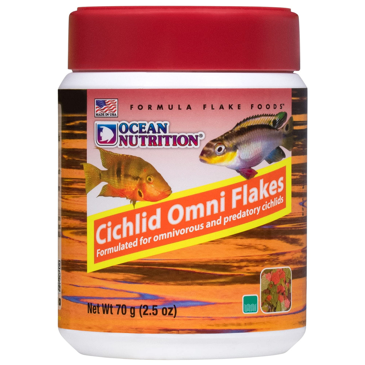 Ocean Nutrition Fish Food Flakes - Cichlid Fish Food, High Protein Flakes, Tropical, Ideal Cichlid Food for Angelfish, Kribensis, Ram and More, Made in The USA, 2.5 oz (70 g)