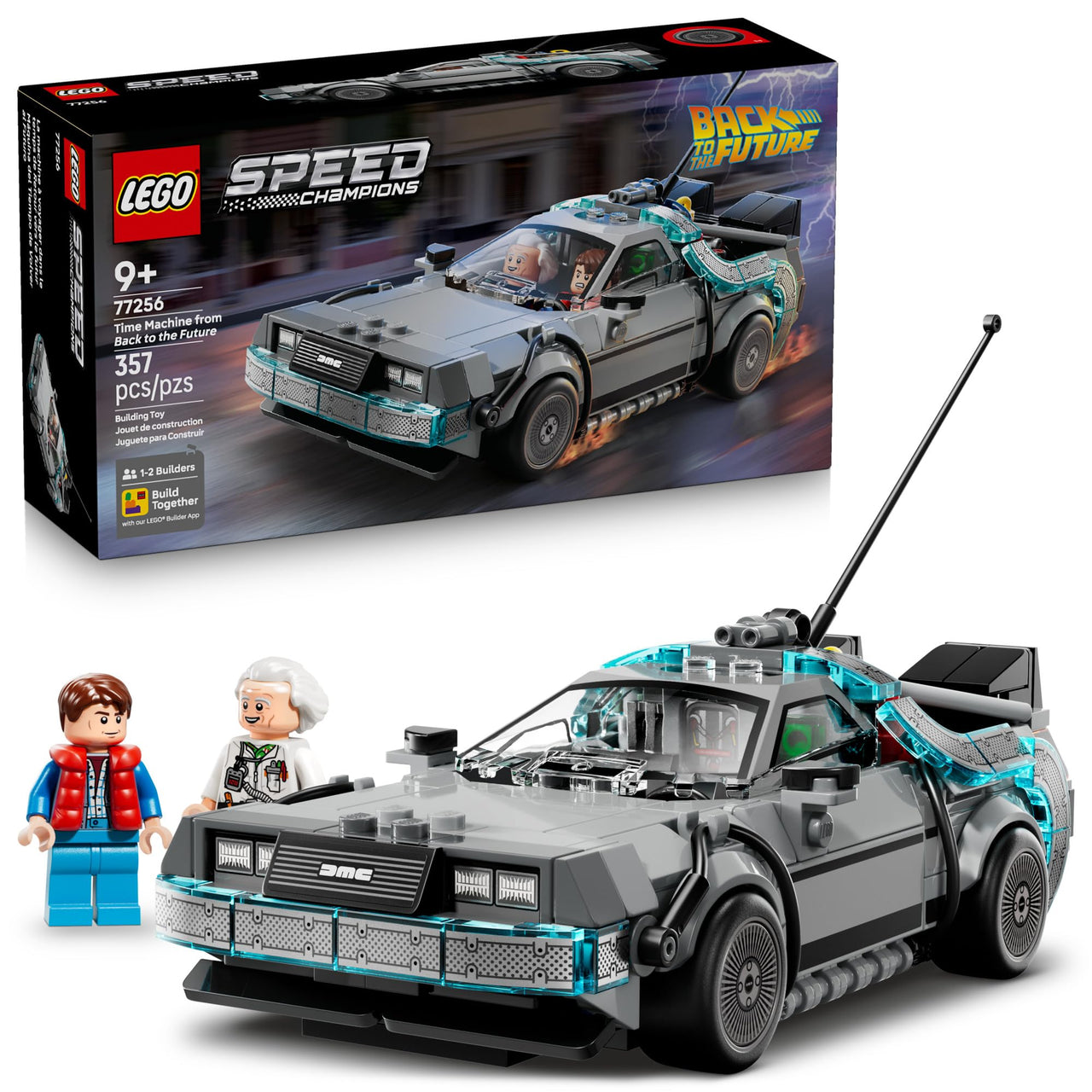 LEGO Speed Champions Time Machine from Back to The Future Building Toy for Kids - Pretend Play & Display Car Toy W/ 2 Build Modes for Boys & Girls, Ages 9+ - Gift for Birthdays - 77256