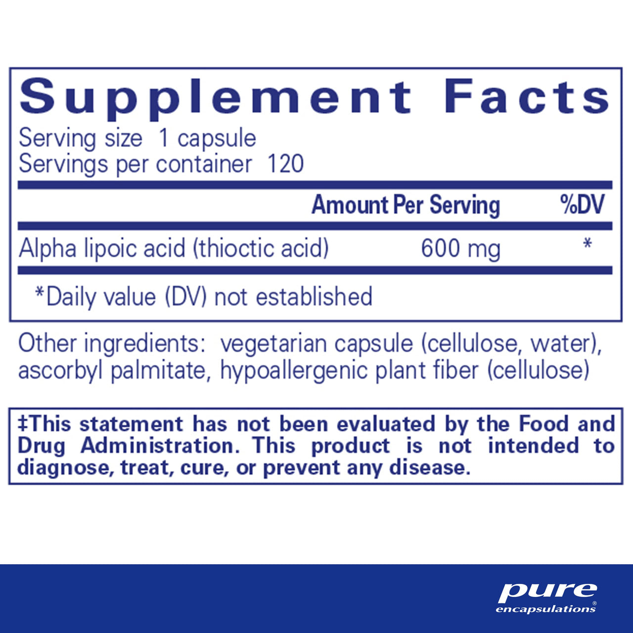 Pure Encapsulations Alpha Lipoic Acid 600 mg - ALA Supplement for Liver Support, Antioxidants, Nerve Health, Cardiovascular Health & Carbohydrate Support - Premium Alpha Lipoic Acid - 120 Capsules